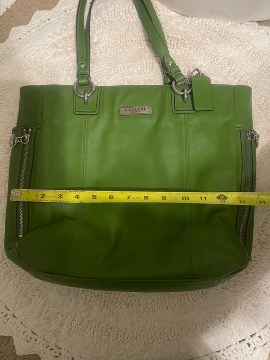 Vintage Coach Green Leather Shoulder Tote with Silver Hardware